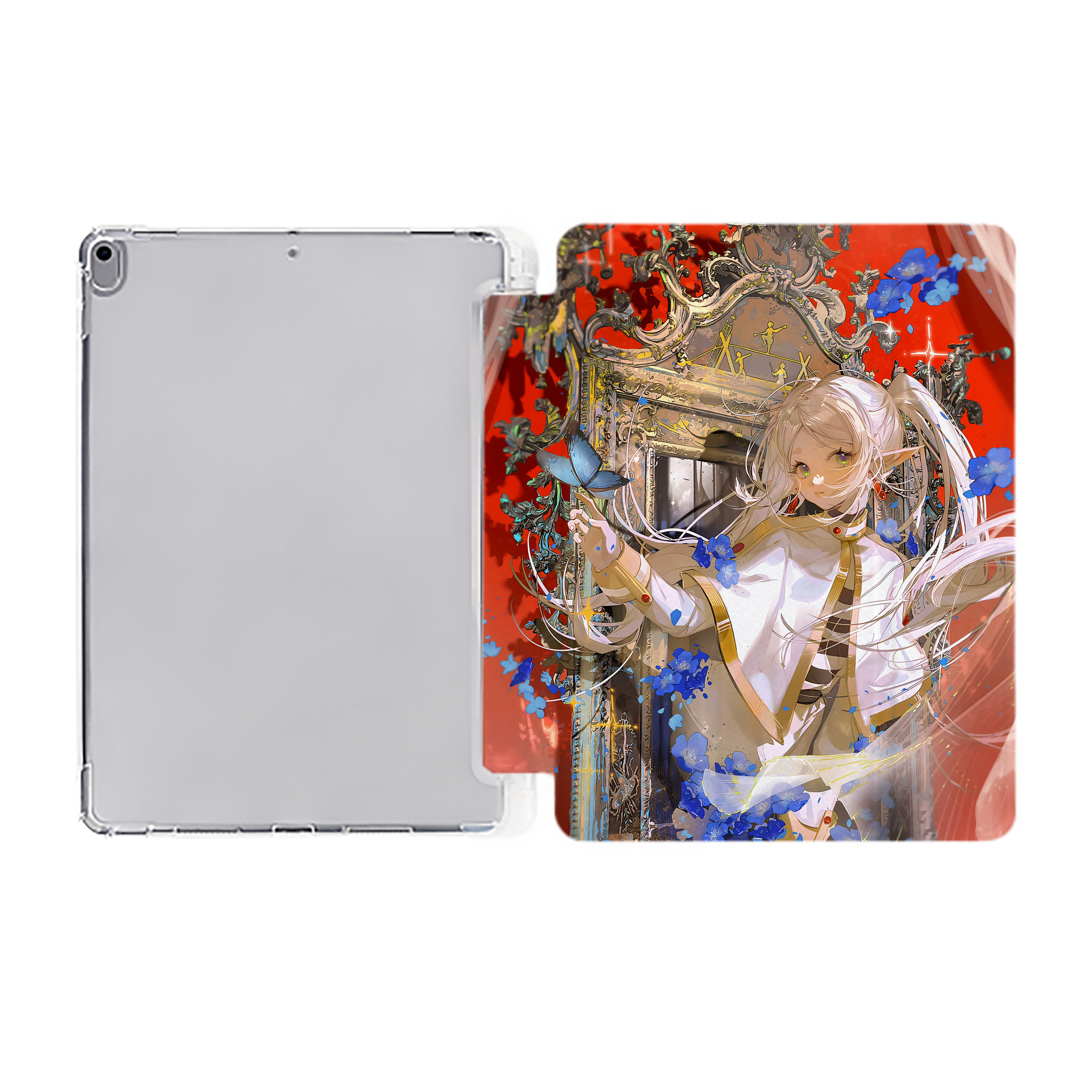 （画像用） 葬送のフリーレン Frieren IPad ケース ペン収納付き 三つ折りスタンド PUレザー×シリコン 対応機種9.5/10.5/10.9インチ